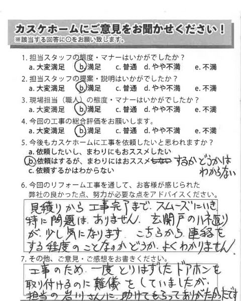 見積りから工事完了までスムーズでした